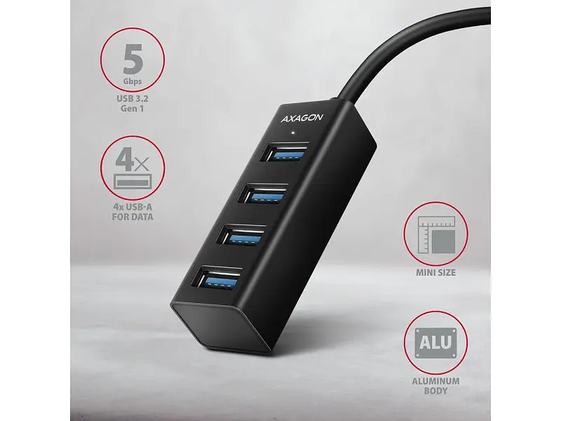Мультипортовий адаптер AXAGON SuperSpeed Mini USB-A Black (HUE-M1A) - фото 3