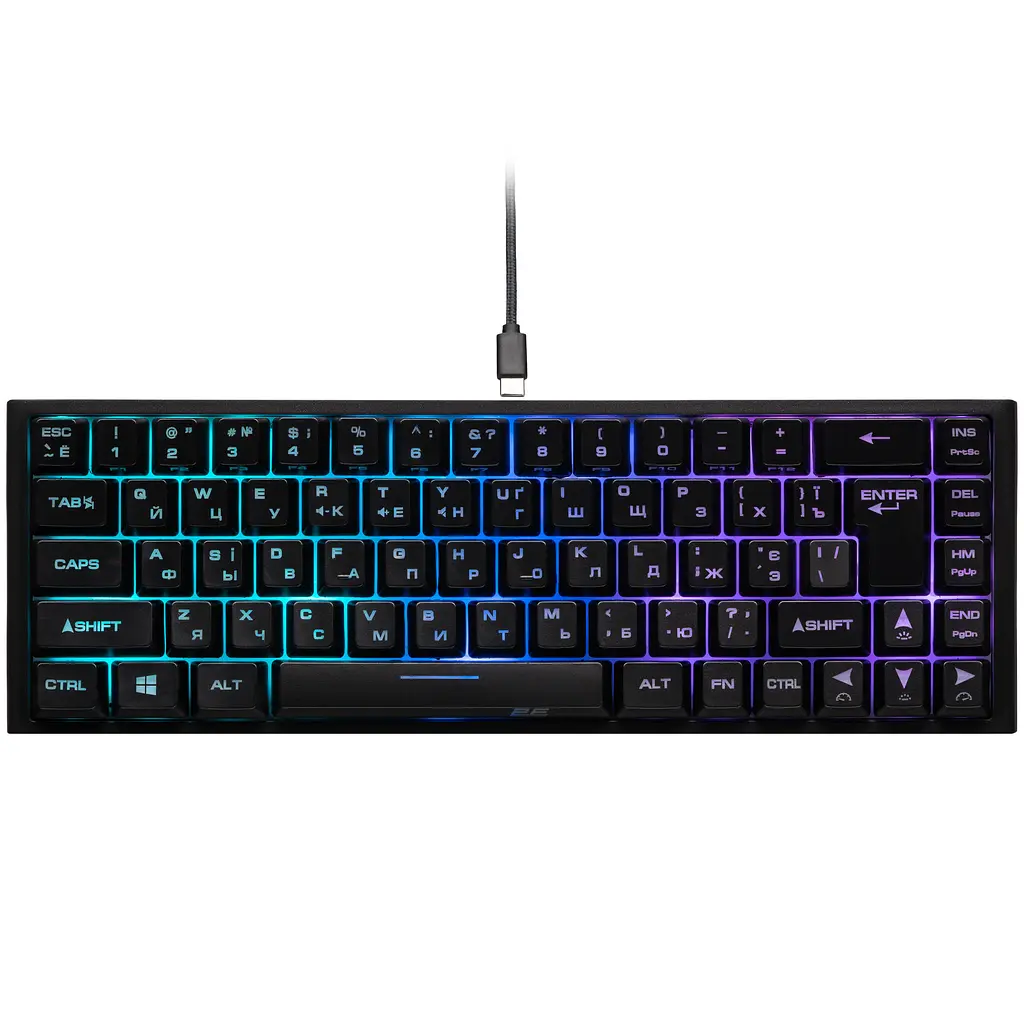 Клавіатура мембранна KG350 68key, USB-A, EN/UA/RU, RGB, чорний 2E Gaming teh0013826 - фото 3