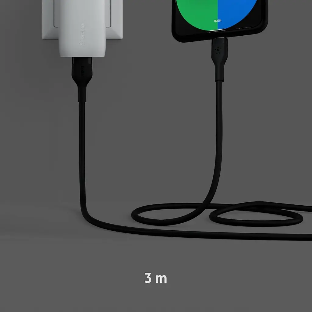 Кабель Belkin USB-A > USB-C заряджання/синхронізації 3м, 15Вт, Type-C, силіконовий з кліпсою, чорний teh0013621 - фото 7
