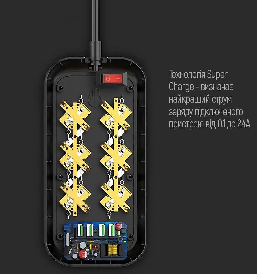 Сетевой фильтр CW-CHE64B, 6 розеток/4USB Black (CW-CHE64B) - фото 7