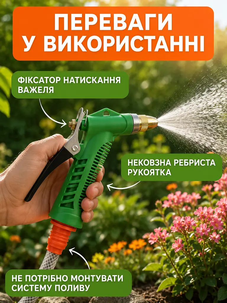 Пістолет-розпилювач для поливу під високим тиском з регулюванням дрібнодисперсного розпилення та адаптером для шлангів 1/2", 3/4", - фото 9