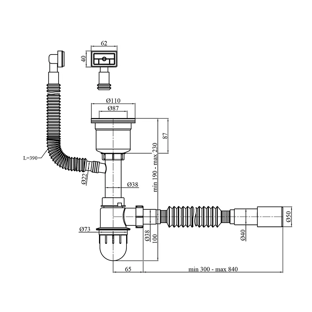 Сифон для кухонної мийки Kroner KRP Siphon-021 3 1/2" × 50/40 мм CV026282 - фото 2