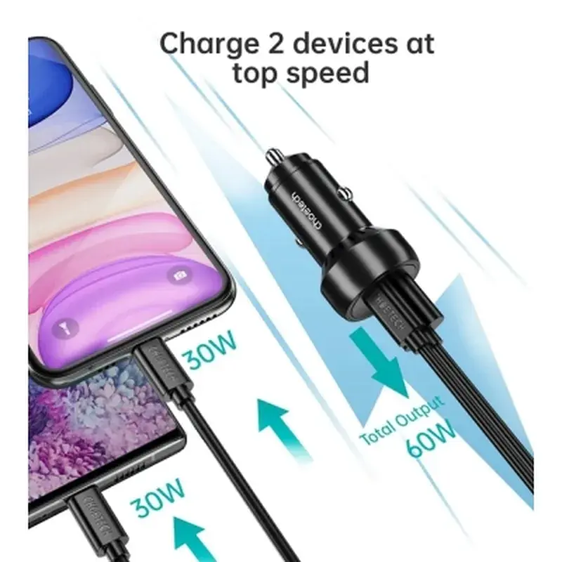 Зарядний пристрій Choetech USB-C+USB-A 60W QC3.0/PD/PPS black (TC0014-BK) - фото 5