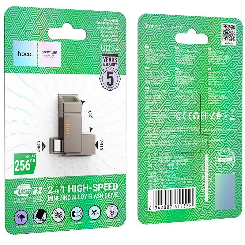 Hoco Clever USB3.2 Type-C mini flash drive (256GB) UD14 |exFAT| - фото 2
