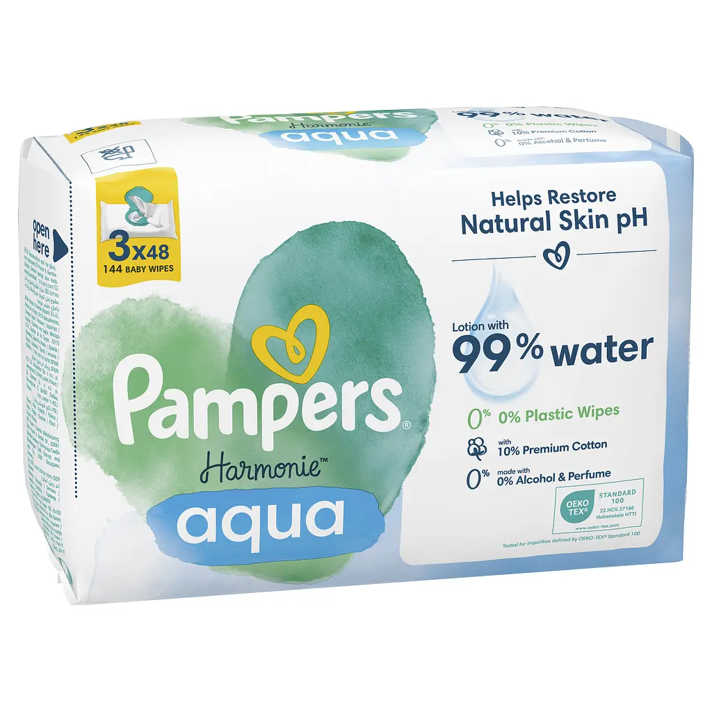 Дитячі вологі серветки Pampers Harmonie Aqua 144 шт. (3 уп. по 48 шт.) - фото 3