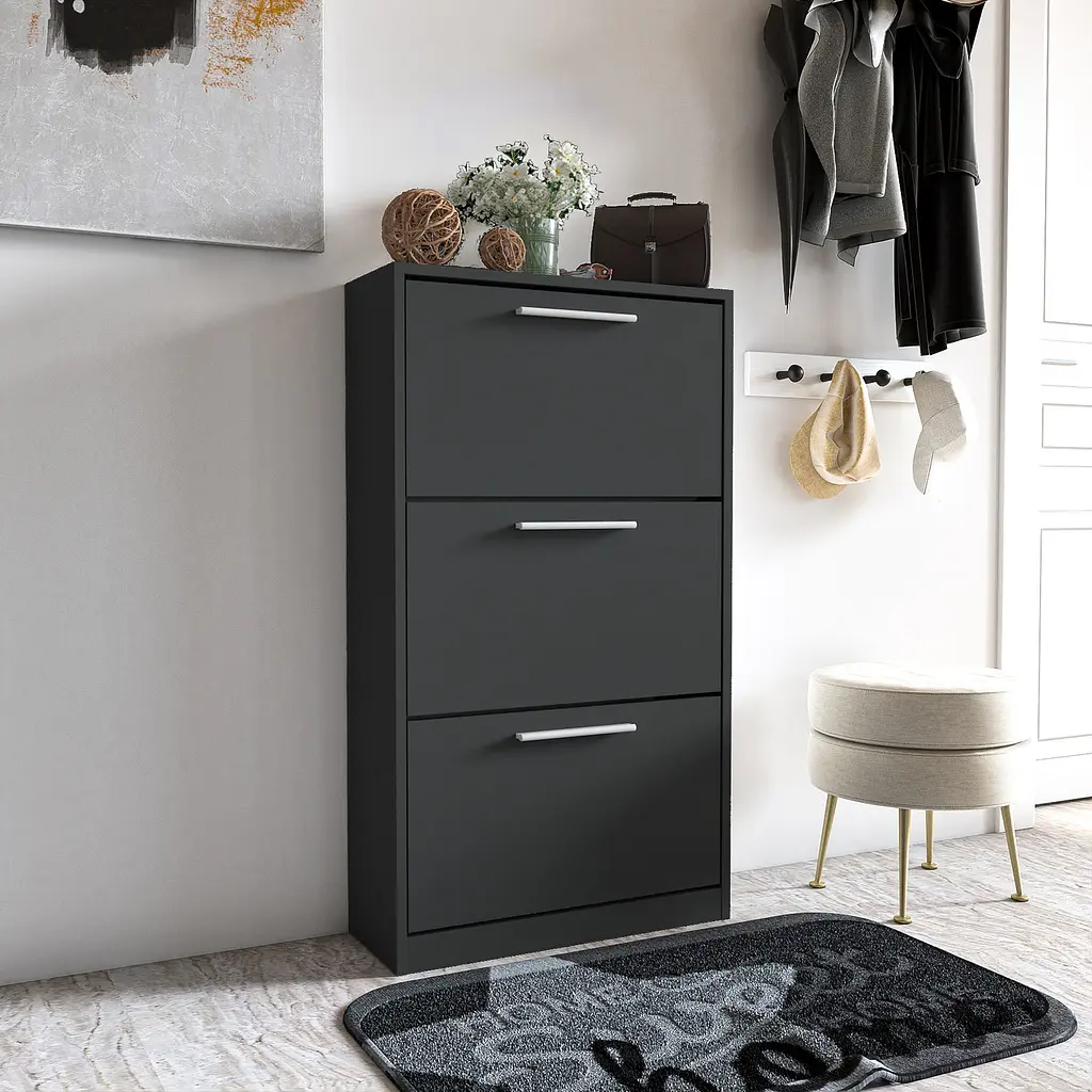 Полиця для взуття Flamecame підлогова на 3 шухляди з ДСП з ручками в стилі лофт II FST-21 - фото 4