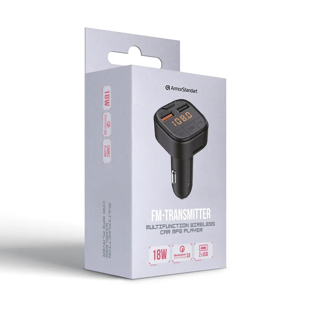 FM-трансмиттер ArmorStandart ASF1 18W QC3.0 2xUSB black (ARM82826) - фото 4
