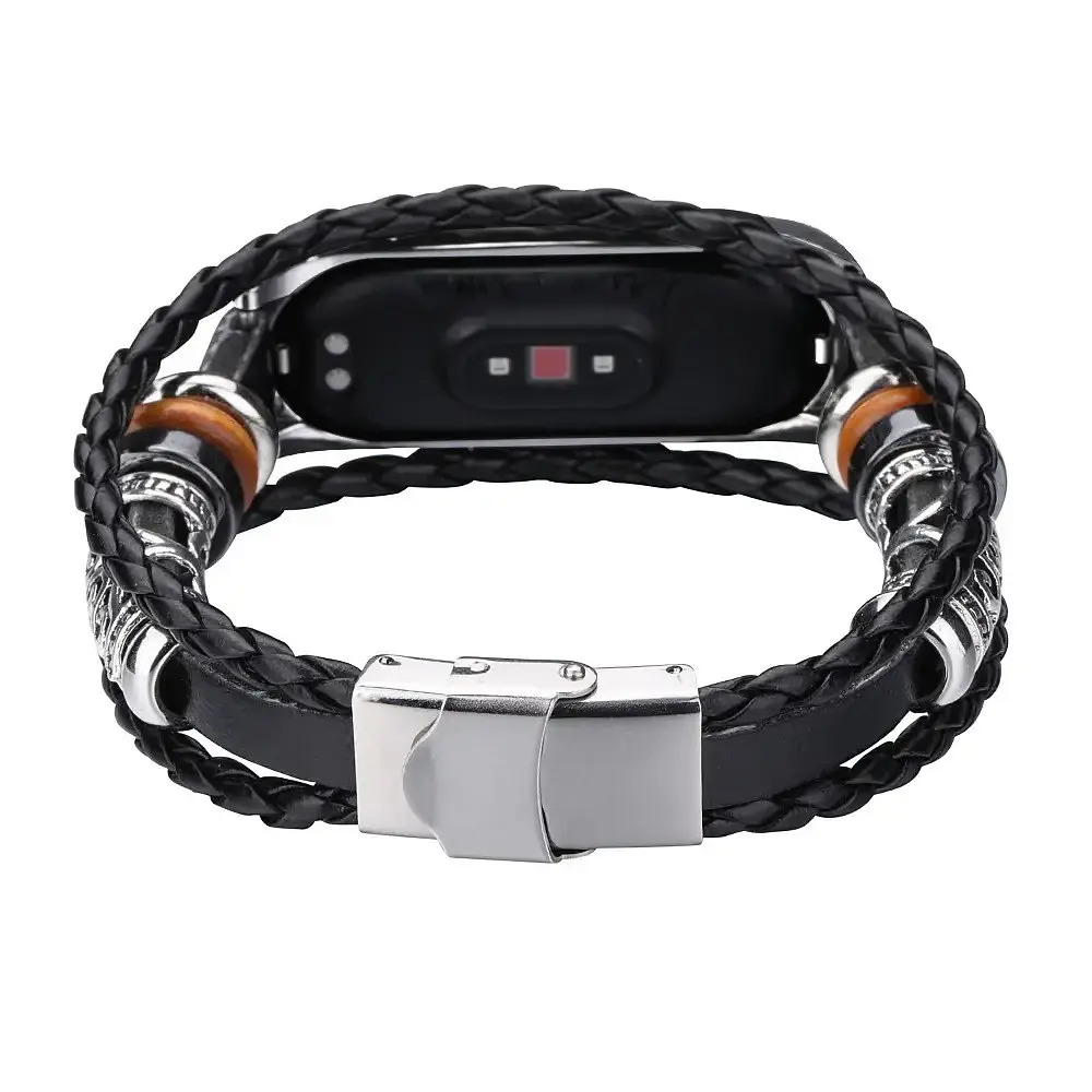 Ремешок винтажный Carprie для фитнес-браслета Xiaomi Mi Band 7 и 7NFC Type A Black silver - фото 4