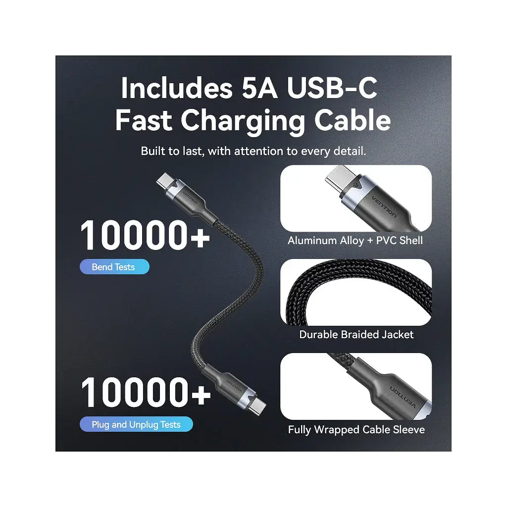 Зарядний пристрій Vention 2xUSB-C PD45W GaN + cable USB-C to USB-C 1.0m black gray (TZ-FCDH0-EU) - фото 10