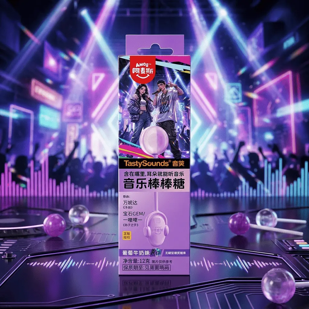 Льодяник Amos Tasty Sounds Audio Lollipop Grape Milk Flavor 12г - фото 4