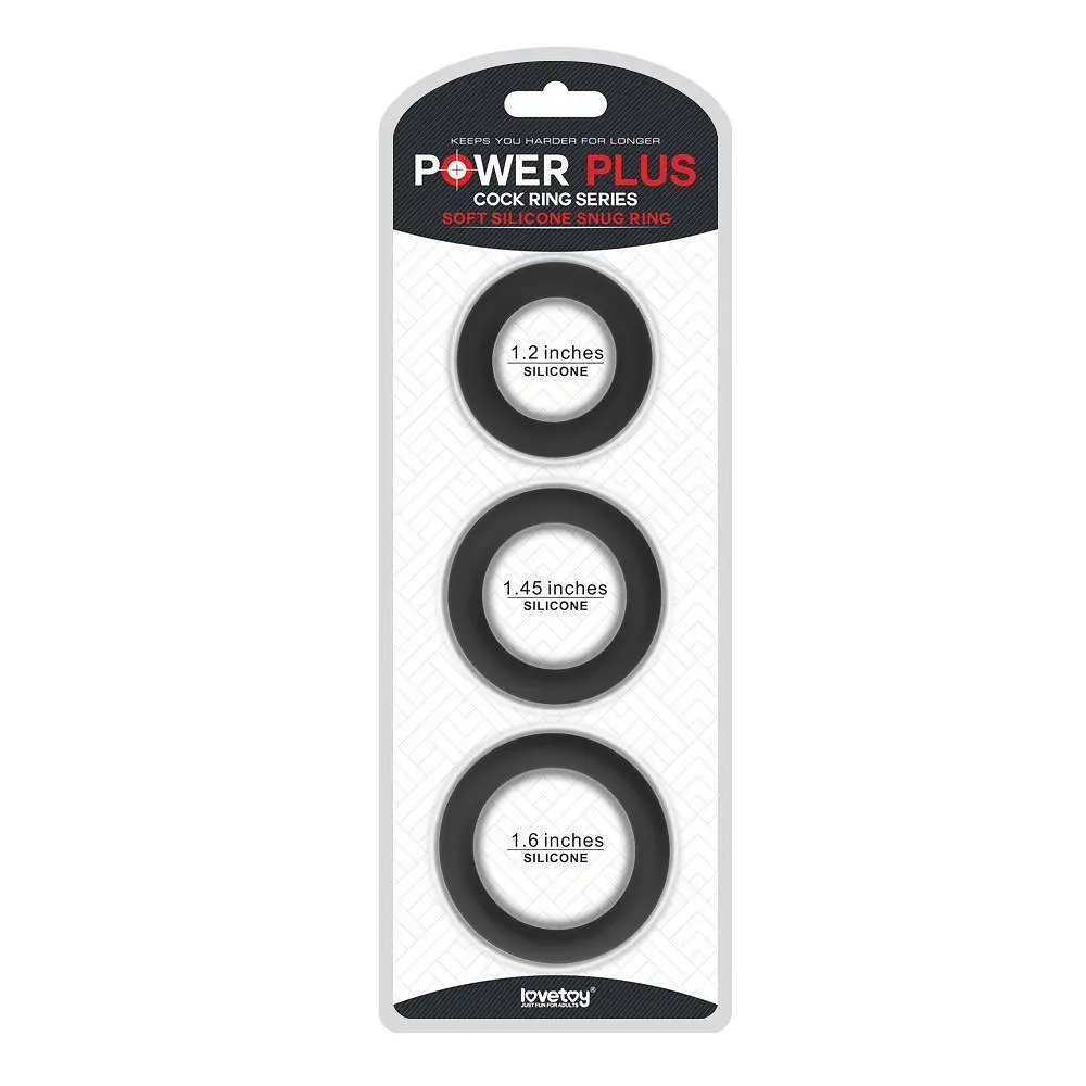 Набір силіконових ерекційних кілець Lovetoy Power Plus Silicone Snug Ring, 3 шт (чорний) - фото 5