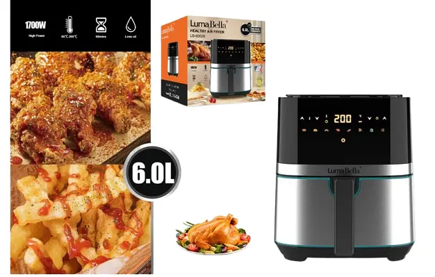 Аэрофритюрница LumaBella LB-60029 с регулировкой температуры и антипригарной чашей 6 л 1700 Вт Черный - фото 2