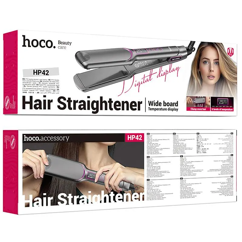 Випрямляч для волосся Hoco HP42 Wide board hair straightener with digital display Gray - фото 6
