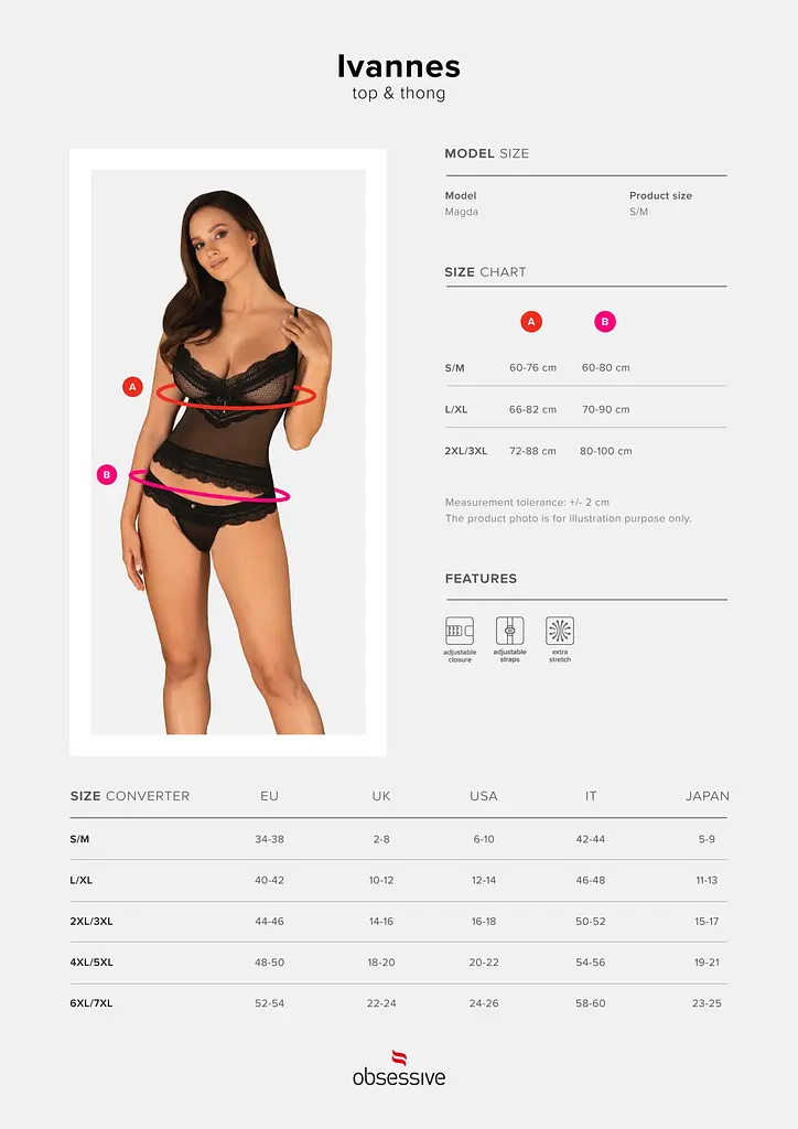 Напівпрозорий набір з прикрасами Obsessive Ivannes top & thong L/XL, чорний, топ та танга - фото 7