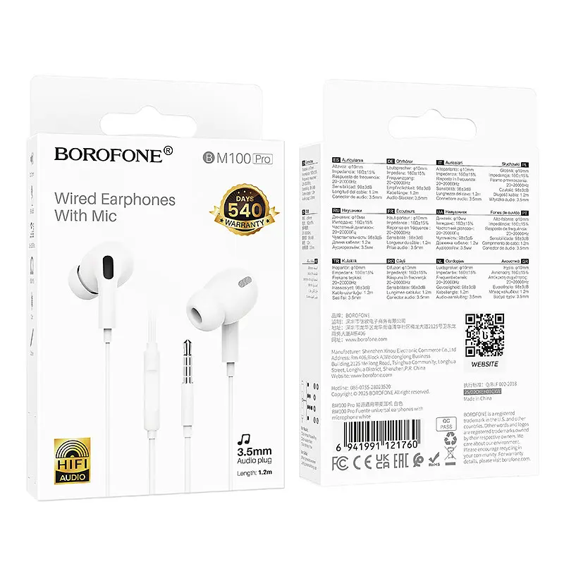Наушники Borofone BM100 Pro Fuente universal earphones with microphone белые - фото 2