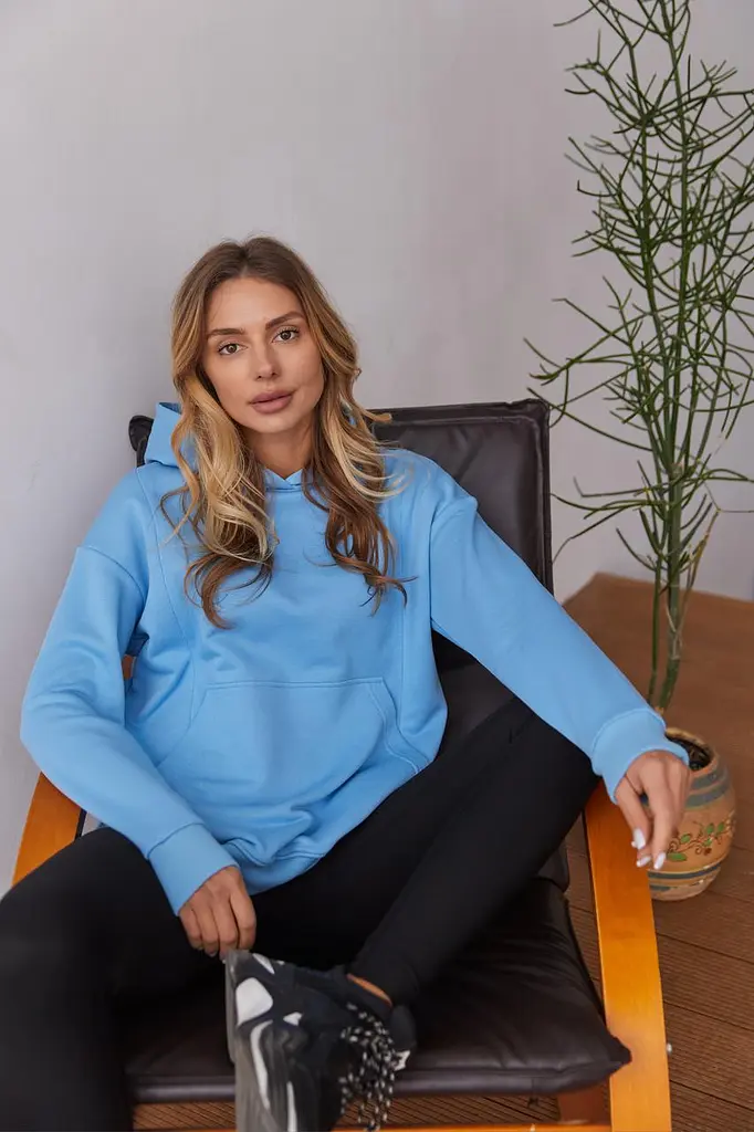 Вільний худі для майбутніх мам тринитка без начосу Chelm L-XL (46-48) Lullababe Блакитний - фото 9