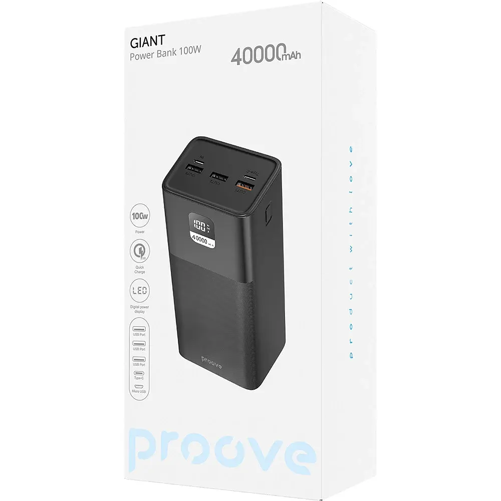 Портативна батарея - зовнішній акумулятор Proove Giant 40000mAh 100W чорний - фото 8