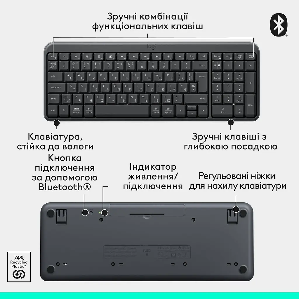 Клавиатура Logitech K250 Wireless UKR Graphite (920-013822) - фото 3