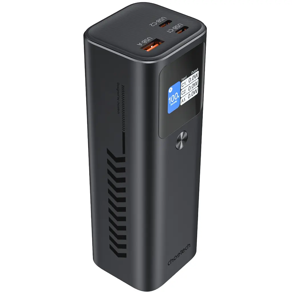 УМБ Choetech 27000mAh 140W PD5.0,QC3.0, USB-A, 2xUSB-C In/Out, TFT Display, black - фото 2