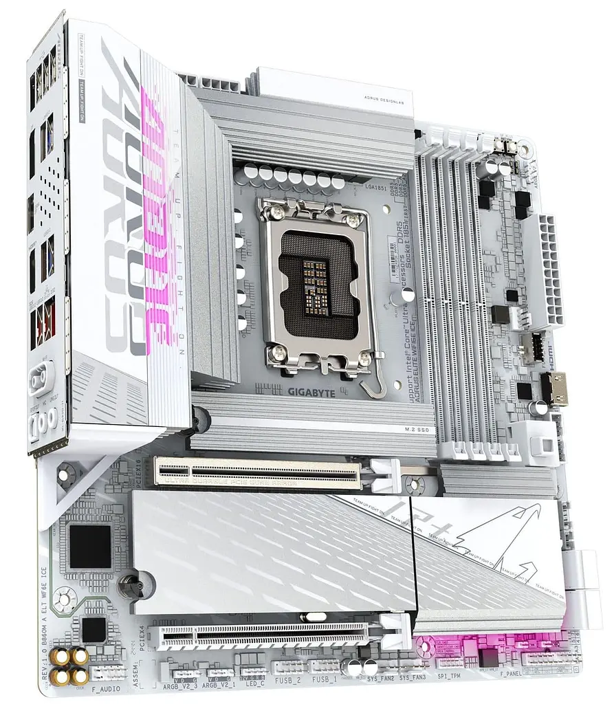 Материнська плата Gigabyte B860M AORUS ELITE WIFI6E ICE (B860M AORUS ELITE WIFI6E ICE) (Socket 1851, Intel B860, Micro-ATX) Б/в - фото 3