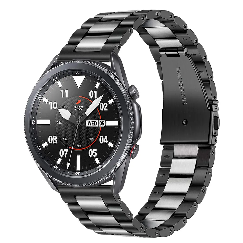 Ремінець для Samsung Galaxy Watch 3 45mm - чорно-срібний ширина кріплення 22мм нержавіюча сталь Stainless Premium (WB006METALBLACKSILVER345) - фото 2