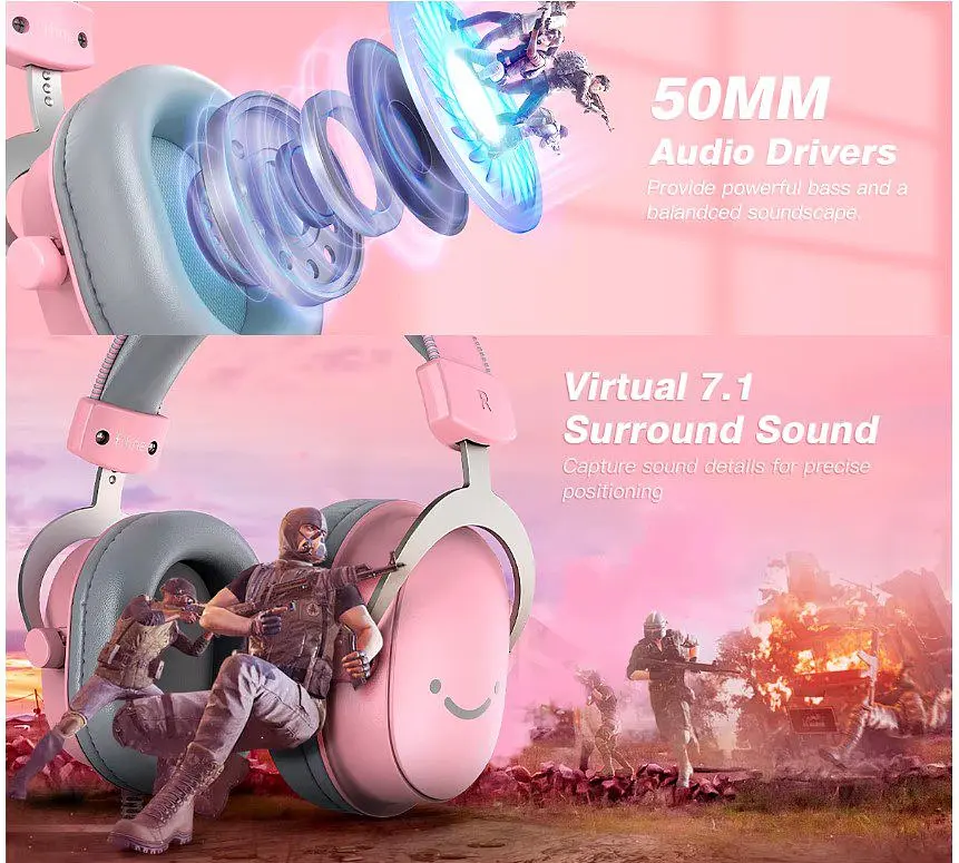 Ігрові навушники з мікрофоном Fifine H-9 USB 7.1 Pink - фото 7