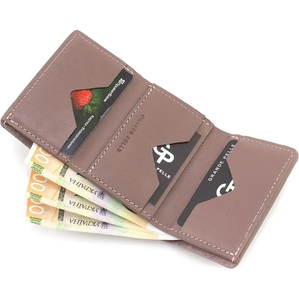 Портмоне шкіряне глянець пудра GRANDE PELLE 10х7.5х1.5 см acs0032103 - фото 5