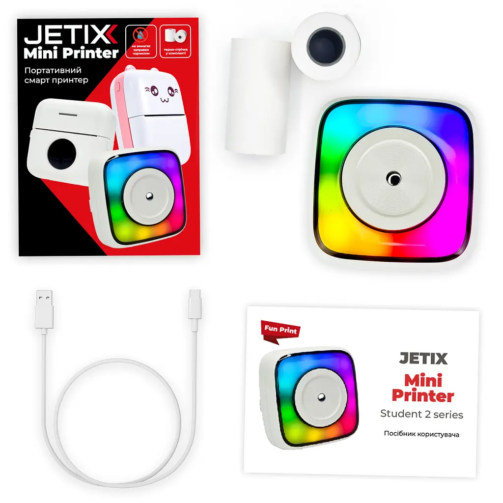 Мобільний терморинтер JETIX Mini Printer Student 2 з Bluetooth, нічником і з набором термопаперу в комплекті - фото 10