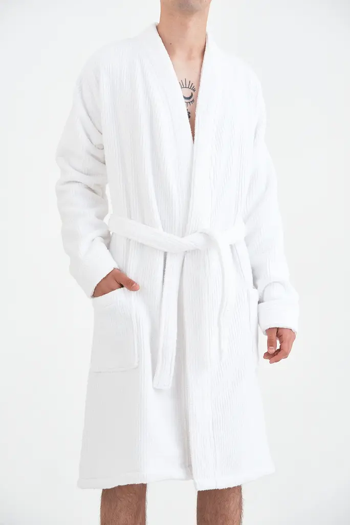 Халат-кимоно unisex Lotus Home - Bold Microcotton white махровый M - фото 8