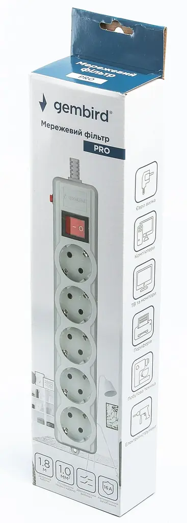 Мережевий фільтр Gembird iрий, SPG5-G-6G-PRO, 5 розеток (SPG5-G-6G-PRO) - фото 4