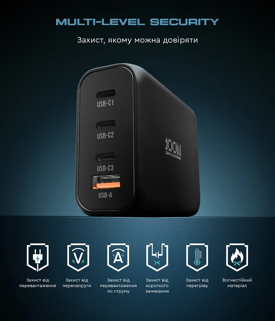 Мережевий зарядний пристрій ArmorStandart Resolute Power ARP-131 100W GaN Black (ARM70024) - фото 7