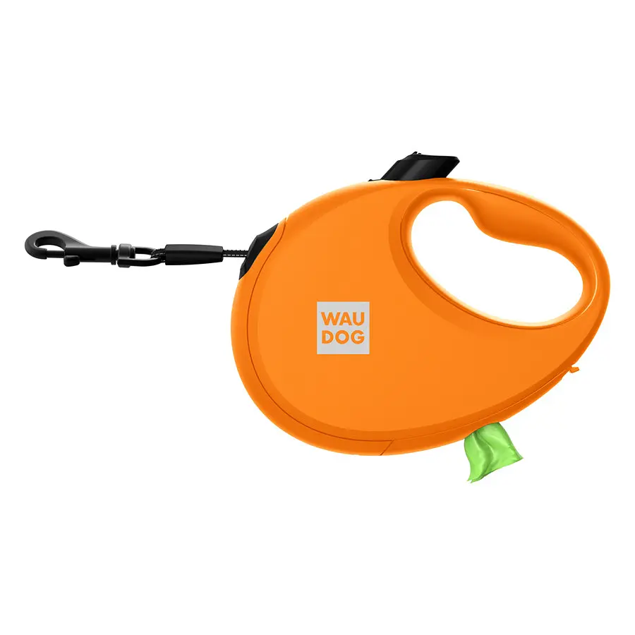 Повідець-рулетка для собак Waudog R-leash з контейнером для пакетів світловідбивна стрічка M до 20 кг 5м помаранчевий - фото 4
