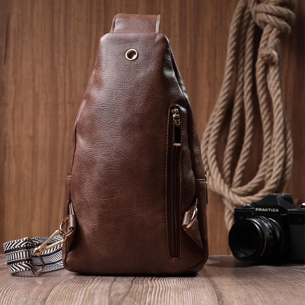 Зручна слінг сумка для жінок з екошкіри Vintage 22747 коричнева - фото 10