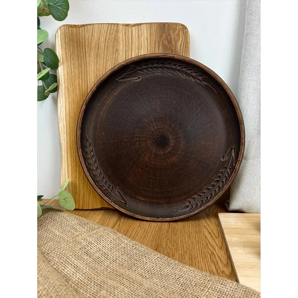 Блюдо для піци 30 см керамічне (глиняне) різьблене Колосок - фото 2