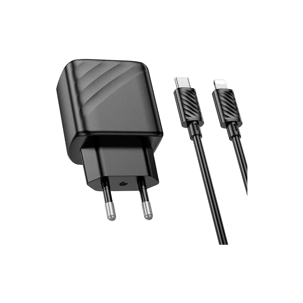 Зарядний пристрій HOCO CS23A USB-C PD30W + 1xUSB QC3.0 + cable USB-C to Lightning black (6942007609951) - фото 3
