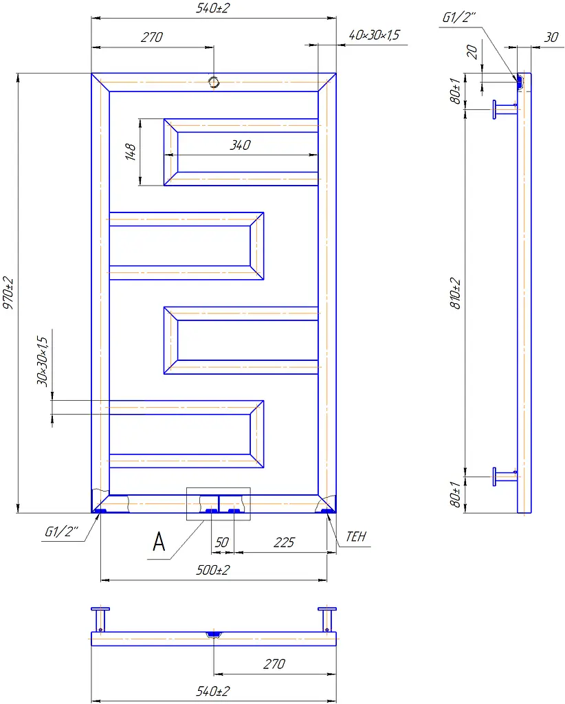 Водяной полотенцесушитель Mario Inox Талия 970x540/500/50 1.7.044613.P, Хром, нижнее - фото 3