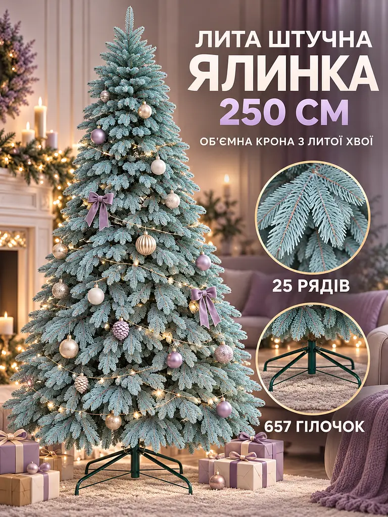 Лита штучна ялинка YaLINKA ШБ25 Бескиди 250 см на металевій підставці, блакитна (49676464) - фото 2