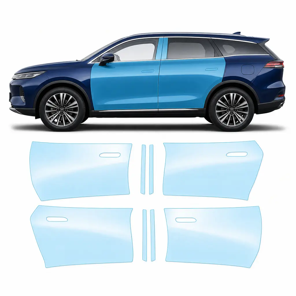 Антигравійна захисна бронеплівка за лекалами для BYD Tang III 2023- зони дверей і стійки вікон