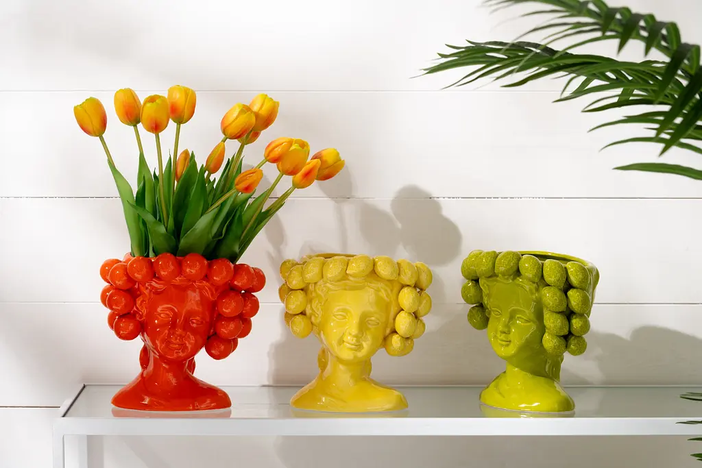 Ваза J-line с лимонами и лицом девушки желтая 20 см (53691) - фото 2