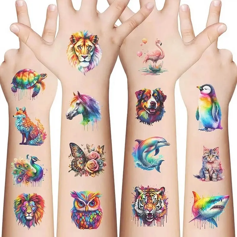 Набір тимчасових тату "Тварини - акварель" Fresh Tattoo animals-watercolor-mini-set-1-10, 10 штук, розмір 12 х 7 см - фото 3