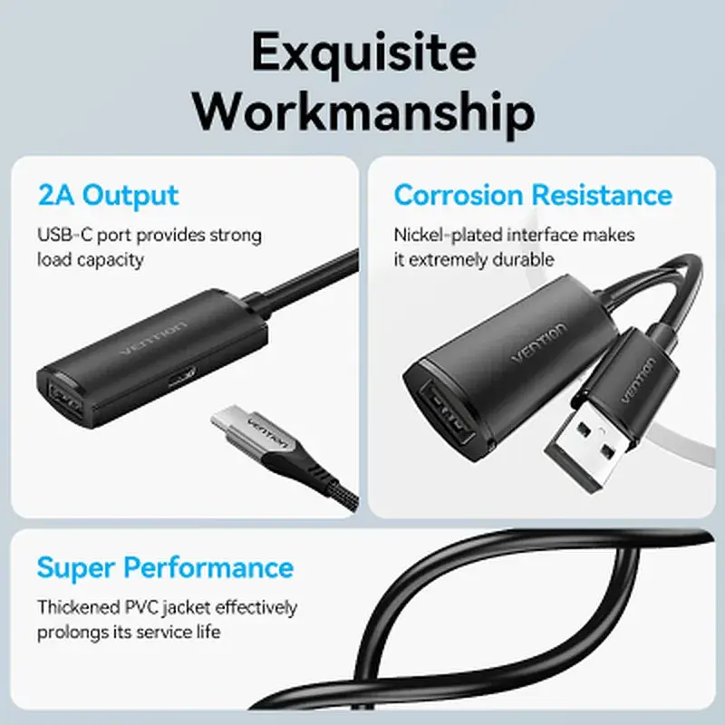 Дата кабель USB 2.0 AM/AF 15.0m Active black Vention (CBKBN) - фото 6