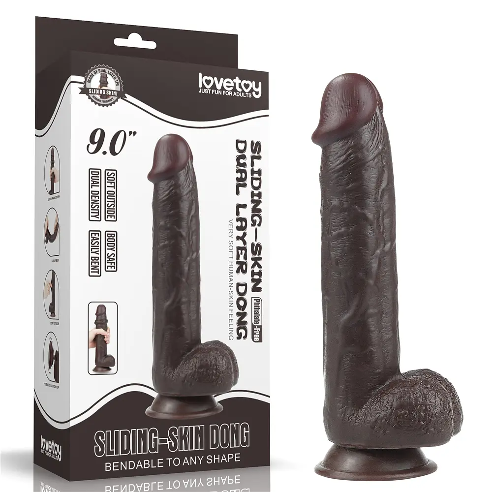 Фалоімітатор - Sliding-Skin Dual Layer Dong 9" Black #1