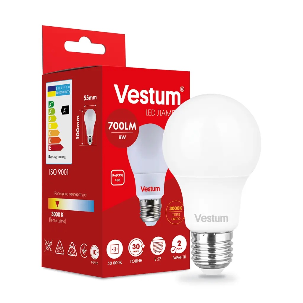 Світлодіодна лампа Vestum A55 8W 3000 K 220V E27 1-VS-1108 - фото 3