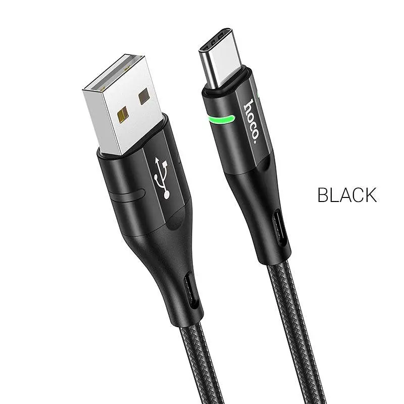 Кабель HOCO U93 USB to Type-C 3A, 1.2m, нілон, алюмінієві connectors, light indicator, Чорний