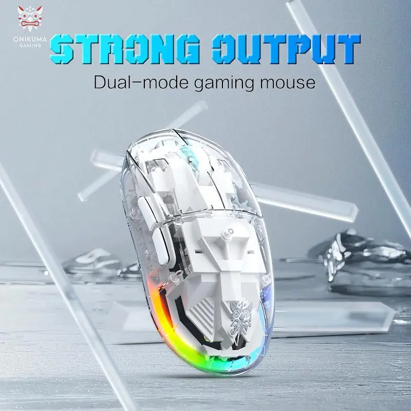 Компьютерная мышка Onikuma CW-26 Pro для ПК и ноутбука с RGB подсветкой 4800 DPI и Bluetooth + 2.4GHz прозрачная - фото 4