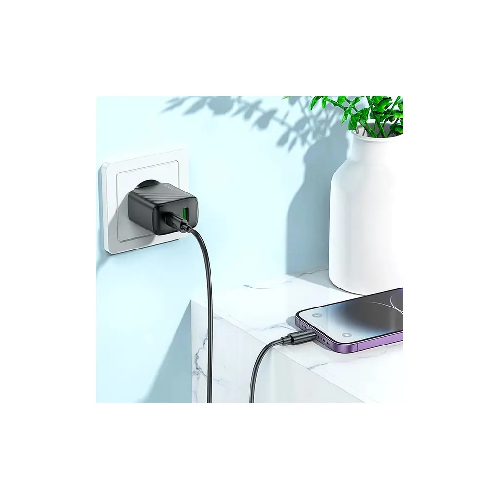 Зарядний пристрій HOCO CS23A USB-C PD30W + 1xUSB QC3.0 + cable USB-C to Lightning black (6942007609951) - фото 8