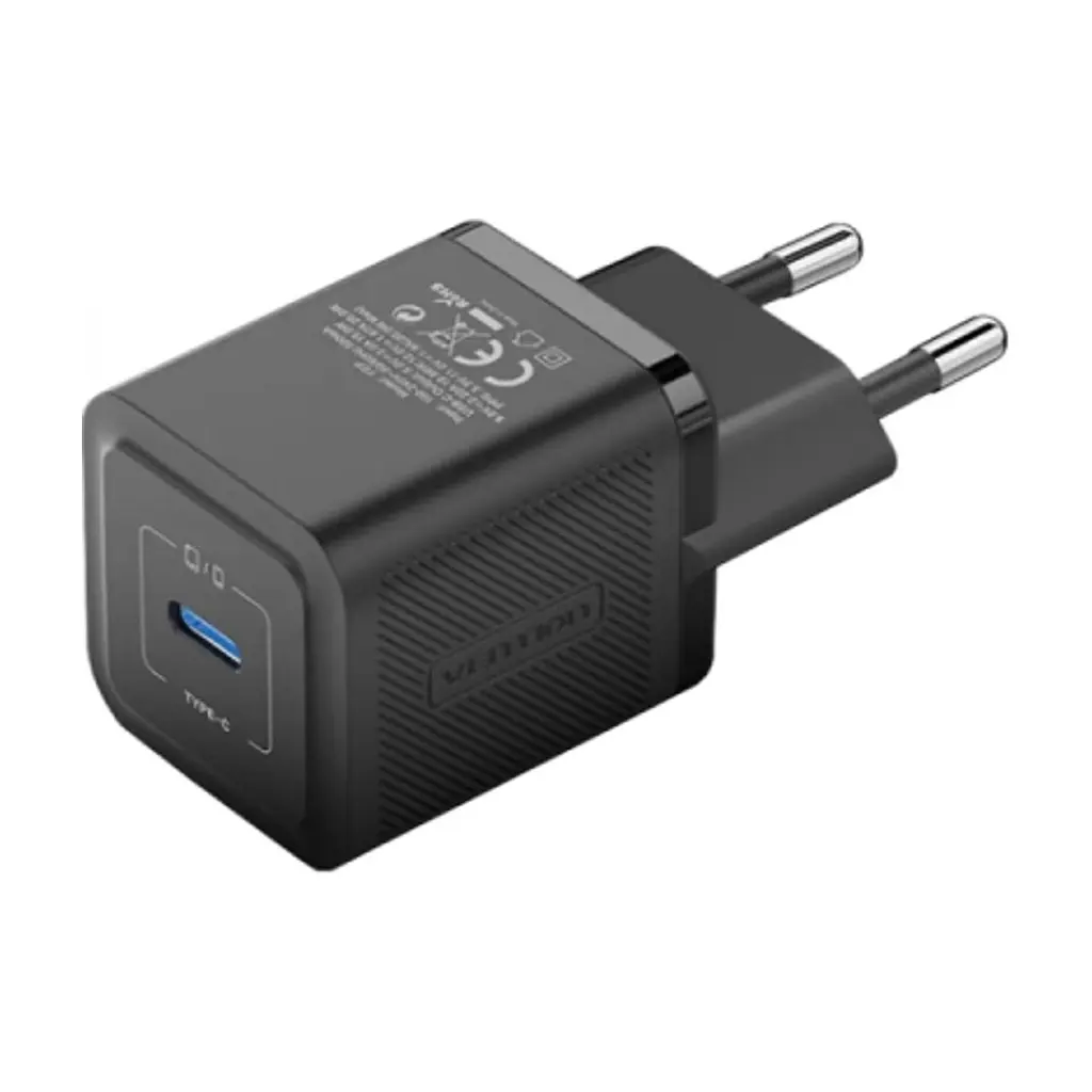 Зарядний пристрій Vention 1xUSB-C PD20W GaN + cable USB-C to USB-C black (TZ-FEPB0-EU-01) - фото 8