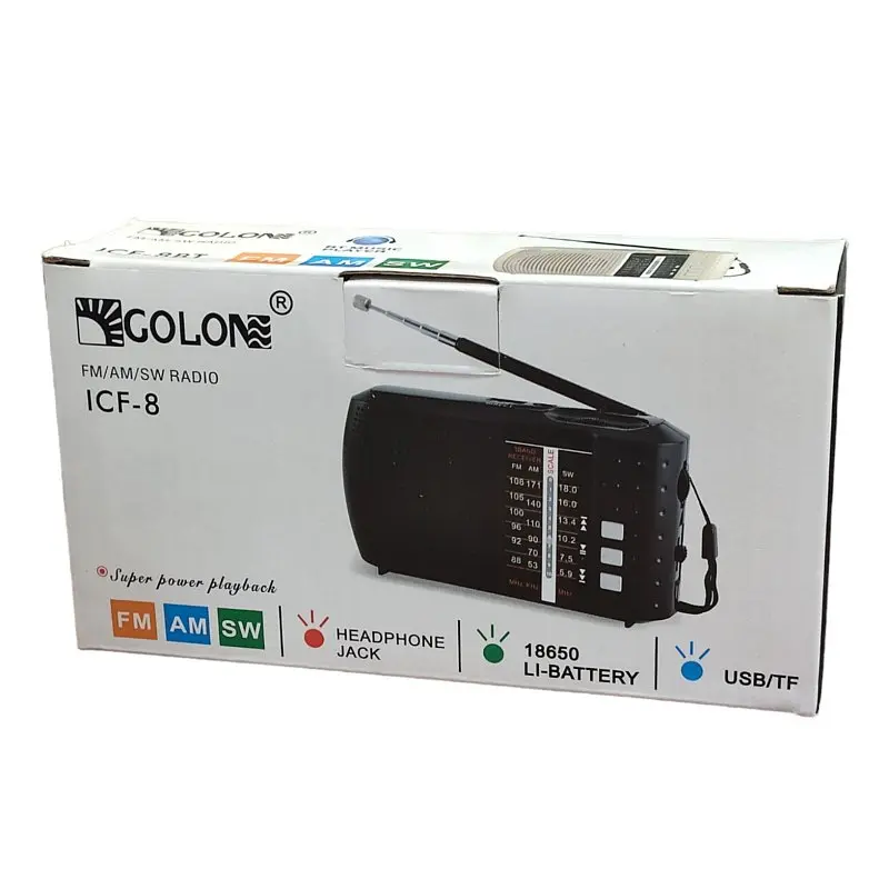 Радіоприймач маленький на акумуляторі чорний FM USB MicroSD Golon ICF-8 18650 - фото 3