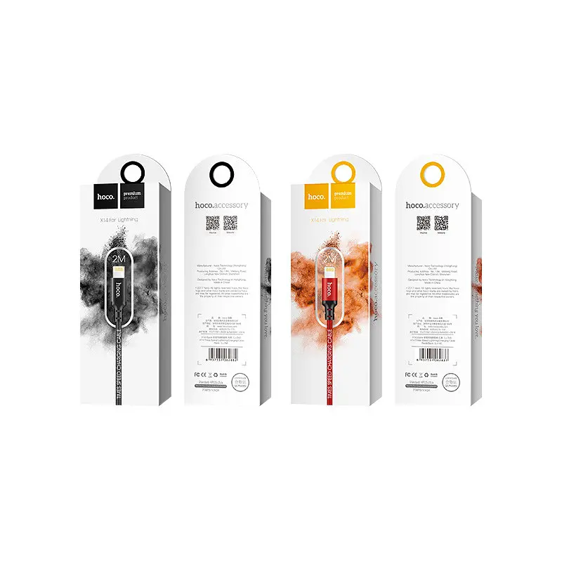 Кабель HOCO X14 USB to iP 2A, 2m, nylon, aluminum connectors, Чорний - фото 2