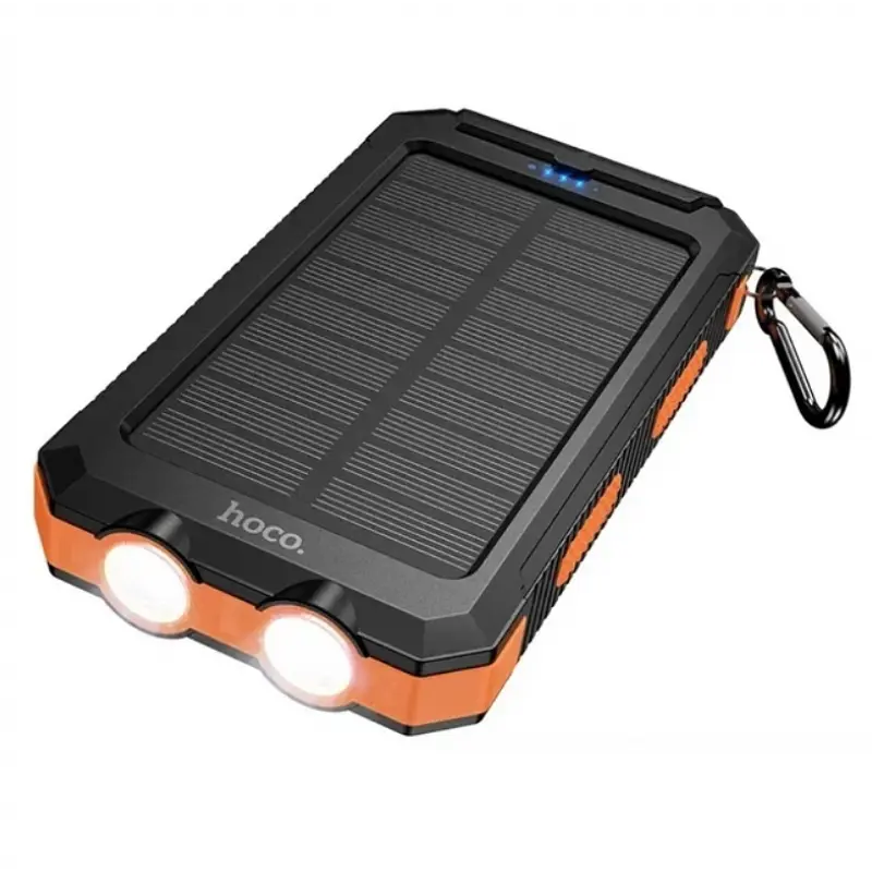 Зовнішній акумулятор павербанк універсальний HOCO J164 Platinum Solar 8000 mAh із сонячною панеллю та LED ліхтариком для телефона та гаджетів зовнішній акумулятор Power bank 22.5 Вт Чорний з помаранчевим - фото 3